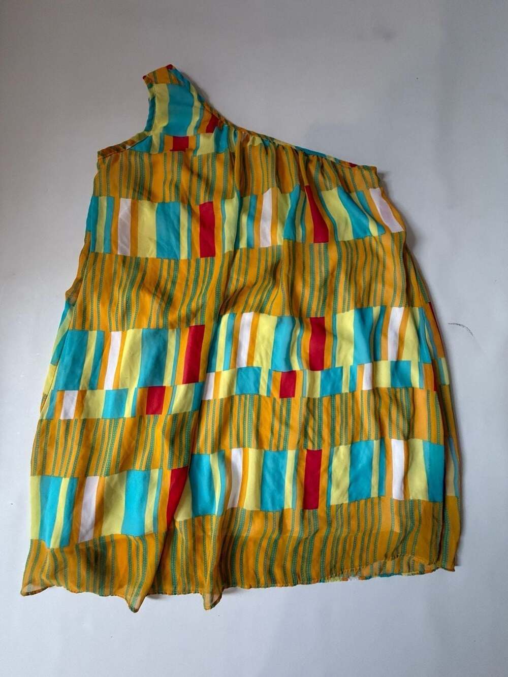 Colorful Geometric Print One Shoulder Sleeveless Top Blouse